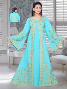 Sky Blue Embroidered Faux Georgette Kaftan