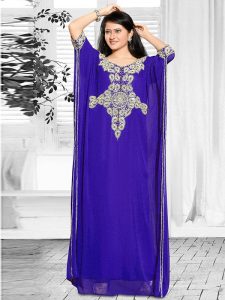 Royal Blue Embroidered Faux Georgette Farasha