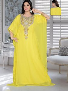 Yellow Embroidered Faux Georgette Farasha