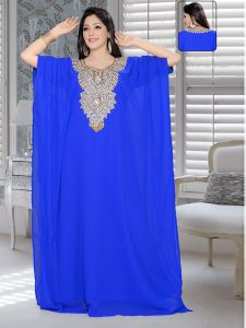 Royal Blue Embroidered Faux Georgette Farasha