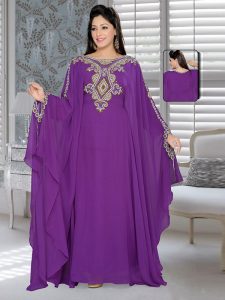 Purple Embroidered Faux Georgette Farasha