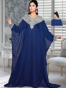 Navy Blue Embroidered Faux Georgette Farasha