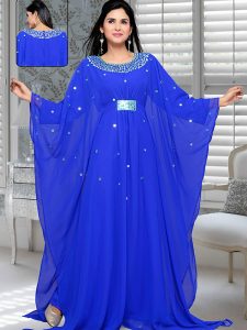 Royal Blue Embroidered Faux Georgette Farasha