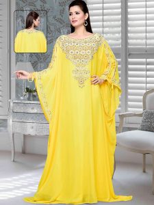 Yellow Embroidered Faux Georgette Farasha