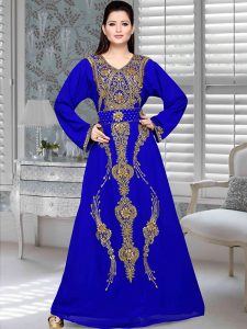 Royal Blue Embroidered Faux Georgette Kaftan