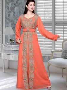 Coral Embroidered Faux Georgette Kaftan