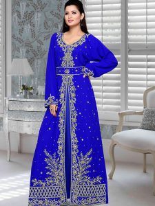 Royal Blue Embroidered Faux Georgette Kaftan