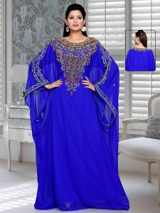 Royal Blue Embroidered Faux Georgette Farasha