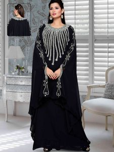 Black Embroidered Faux Georgette Farasha