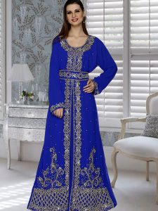 Royal Blue Embroidered Faux Georgette Kaftan