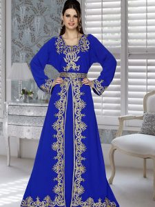 Royal Blue Embroidered Faux Georgette Kaftan