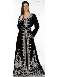 Black Embroidered Faux Georgette Kaftan