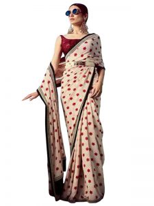 Buy Georgette White & Red Bollywood Saree