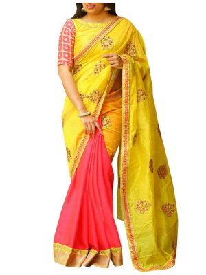 Buy Paper Silk Yellow Bollywood Replica Saree
