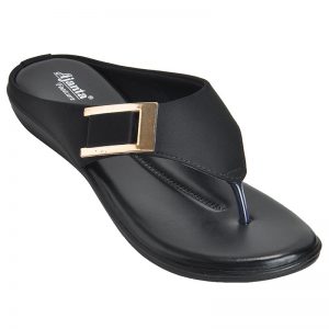 Women's Black Colour PU Synthetic Sandals