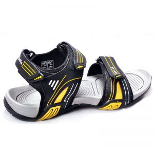 Men's Black & Yellow Colour Synthetic Leather Sandals