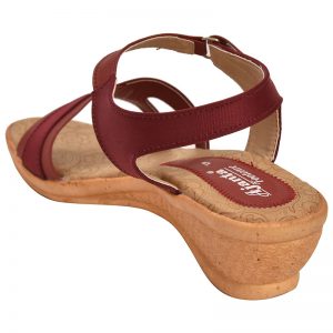 Women's Maroon & Beige Colour Synthetic Leather Sandals