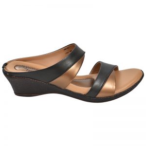 Women's Black & Tan Colour Synthetic Leather Sandals