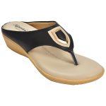 Women's Black & Beige Colour Synthetic Leather Sandals