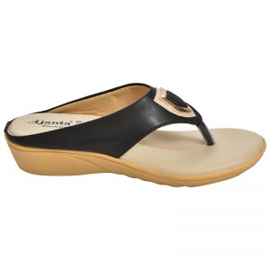 Women's Black & Beige Colour Synthetic Leather Sandals