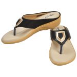 Women's Black & Beige Colour Synthetic Leather Sandals