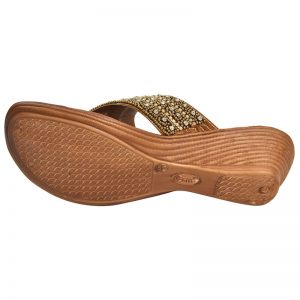 Women's Gold & Brown Colour Synthetic Leather Sandals