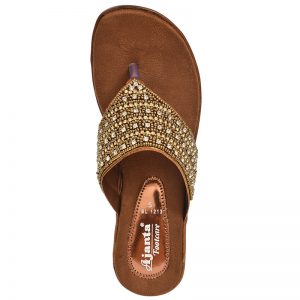 Women's Gold & Brown Colour Synthetic Leather Sandals