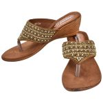 Women's Gold & Brown Colour Synthetic Leather Sandals