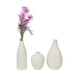 White Ceramic Textured Flower Vase - Set of 3