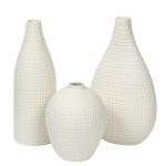 White Ceramic Textured Flower Vase - Set of 3