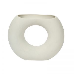 White Round Shape Ceramic Flower Vase