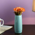 Broad Open Stone Finish Aqua Ceramic Vase