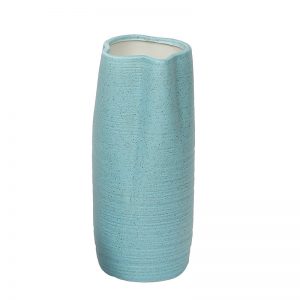 Broad Open Stone Finish Aqua Ceramic Vase