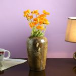 Hand painted Broad Open Brown Ceramic Vase