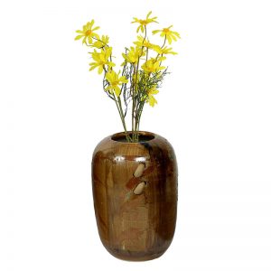 Hand-painted Broad Open Brown Ceramic Vase