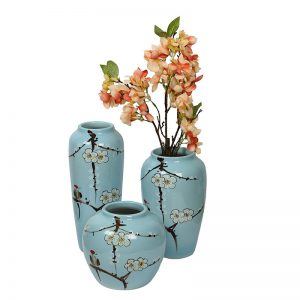 Sobre Aqua Blue Hand painted Ceramic Vase - Set of 3