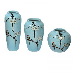 Sobre Aqua Blue Hand painted Ceramic Vase - Set of 3