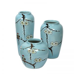 Sobre Aqua Blue Hand painted Ceramic Vase - Set of 3