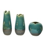 Handcrafted Dual tone Teal Green Ceramic Glossy Vase - Set of 3