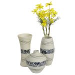 White & Blue Ceramic Vase - Set of 3