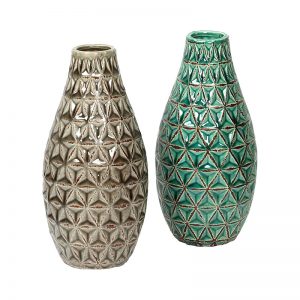 Rusty Finish Brown Ceramic Vase - Set of 2