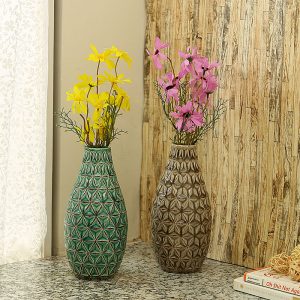 Rusty Finish Brown Ceramic Vase - Set of 2