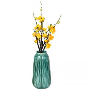 Jaggered Pattern Aqua Ceramic Vase For Home And Office