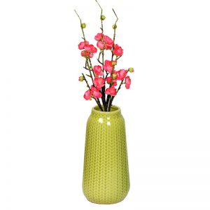 Jaggered Pattern Yellowish Green Ceramic Vase For Home And Office