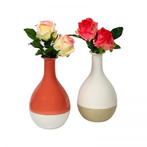 Dual Tone Orange And White Ceramic Vase - Set of 2