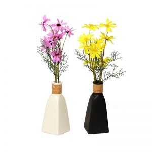 Set of 2 Black & White Stylish Corkd Neck Ceramic Vase