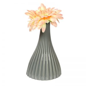 Linear Ribbed Style Grey Ceramic Vase