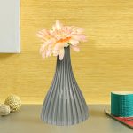 Linear Ribbed Style Grey Ceramic Vase