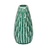 Geometrically Designed Shiny Green Ceramic Vase