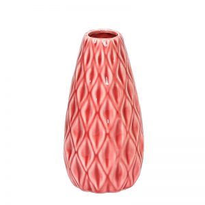 Geometrically Designed Shiny Peach Ceramic Vase